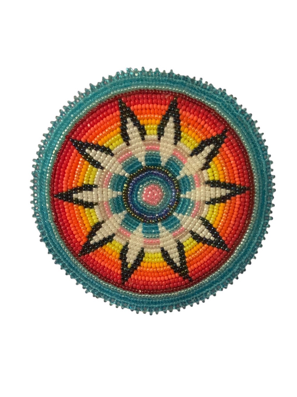Handmade Indigenous Style Cut Glass Beaded Medallion/Brooch